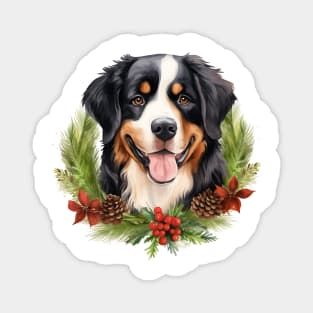 Christmas Bernese Mountain Dog Wreath Magnet