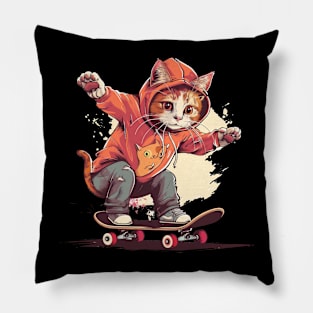 cat riding skateboard Pillow