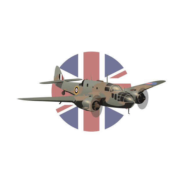 Bristol Beaufort British WW2 Airplane with Flag by NorseTech