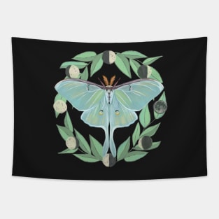 Luna Moth with Moon Phases Tapestry