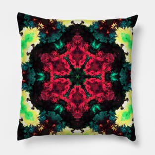 Psychedelic Hippie Flower Red Teal Black and Green Pillow