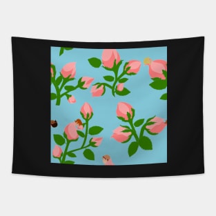 Sleeping Flower Bud Fairies - Blue Background Tapestry