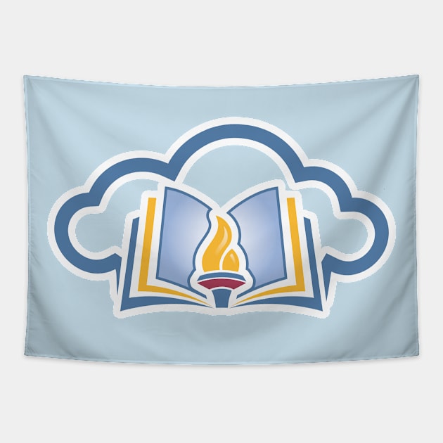 Online Education Sticker logo concept. Torch and cloud icon. Publisher and creator sticker logo template. Tapestry by AlviStudio