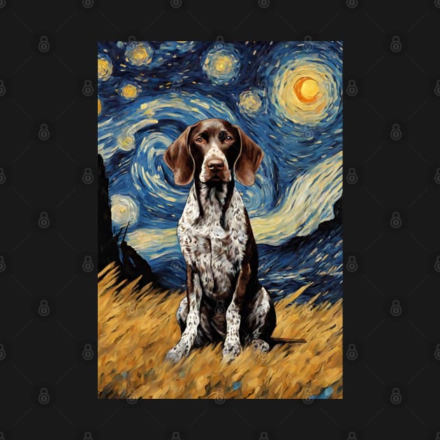 Cute Gsp German Shorthaired Pointer Dog Breed Painting in a Van Gogh Starry Night Art Style by Art-Jiyuu