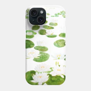 white waterlily pond watercolor Phone Case