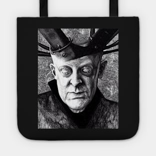 Cyberpunk Aleister Crowley The Great Beast of Thelema Black and White Drawing as Cyber Wizard Tote