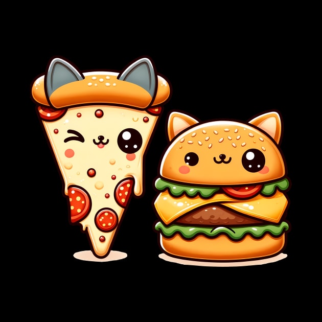 Kawaii Cat Buger and Pizza Lover by dukito