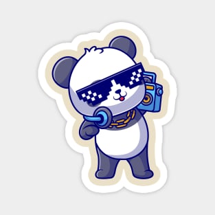 Cute Cool Panda Listening Music With Boombox And  Headphone Cartoon Magnet