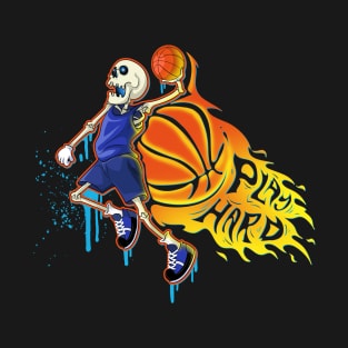 Play Hard Retro Slam Dunk Skull Basketball T-Shirt