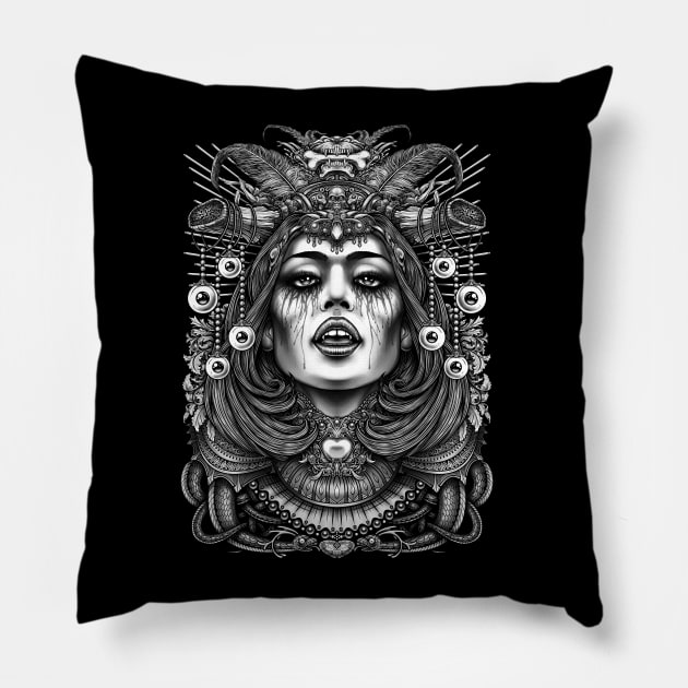 Occult Queen  Black and White Pillow by Winya