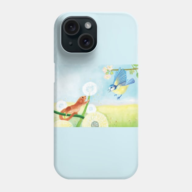 Hazel Dormouse & Great Tit Illustration Phone Case by Julia Doria Illustration