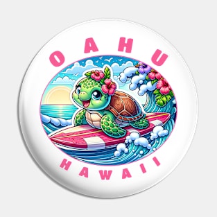 Oahu Hawaii Girls Cute Surfing Sea Turtle Pin