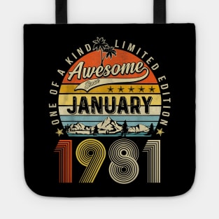 Awesome Since January 1981 Vintage 42nd Birthday Tote