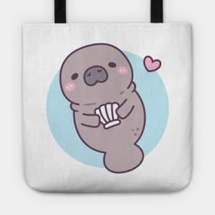 Cute Manatee Holding Seashell Tote