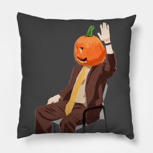 Dwight Shrute with a Pumpkin Head Pillow