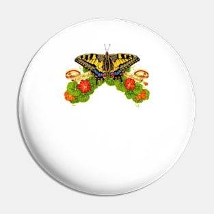 Old World Swallowtail Butterfly and Nasturtiums Pin