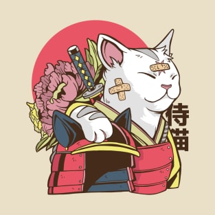 a samurai cat with bandages in its face T-Shirt