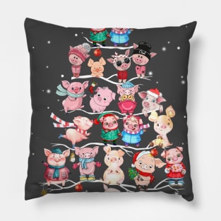 Winter Pig Tree Snow Merry Christmas. Pillow