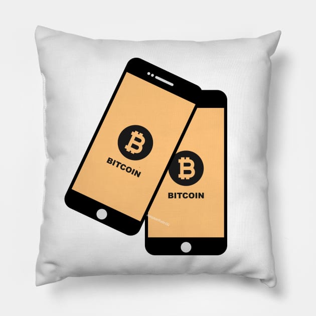 bitcoin digital assets currency in smart phone display Pillow by asepsarifudin09