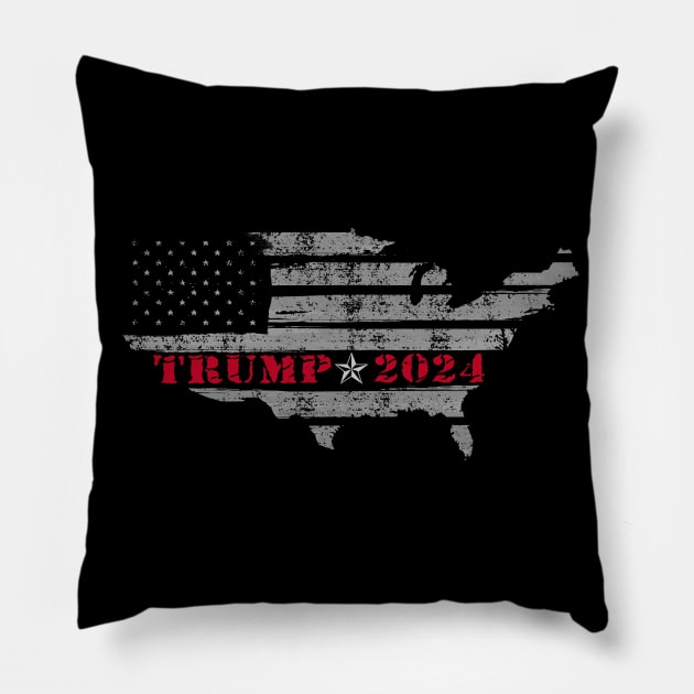 TRUMP 2024 Grunge American Flag Design Pillow by Dibble Dabble Designs