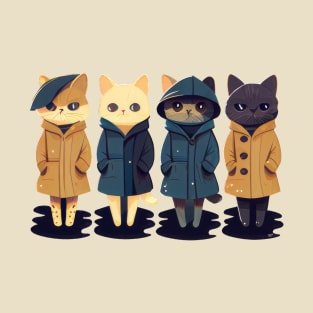 Cute Lady Cats Kittens in Anorak Raincoats T-Shirt