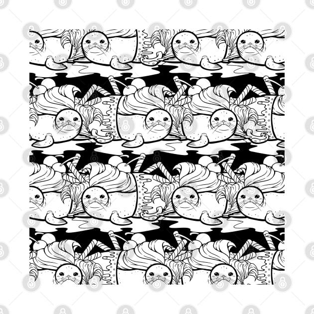 Sundae Seal Line Art Seamless Pattern by zarya_kiqo