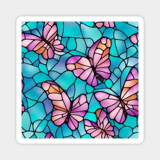 Vibrant Purple Pastel Butterflies - Stained Glass Design Magnet