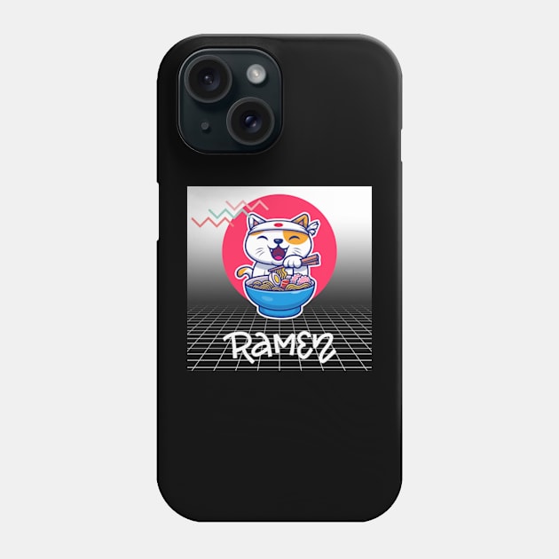 Outrun-Ramen 80s Cat Phone Case by 80snerd