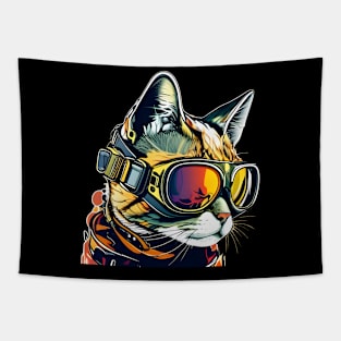 Colorful Cat - A Cat In A Ski Googles Skiing Skier Tapestry