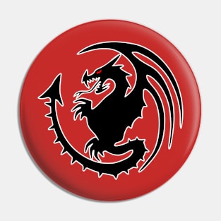 Round Black Dragon Design On Red Background Pin