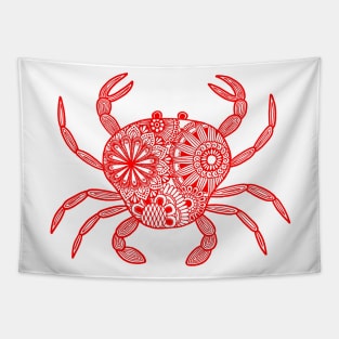 Mandala Crab (red and white) Tapestry