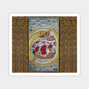 A MONSTRUOUS SEA SERPENT DEVOURING THE ROYAL FLEET Antique Indian Miniature Magnet