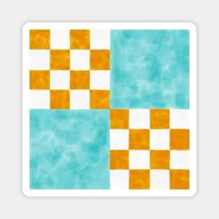 Orange and Teal Quilt Patch Watercolor Block Magnet