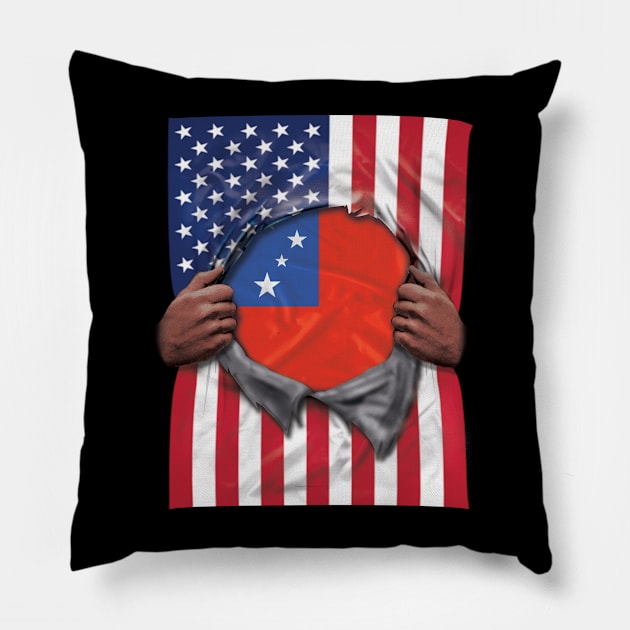 Samoa Flag American Flag Ripped - Gift for Samoan From Samoa Pillow by Country Flags