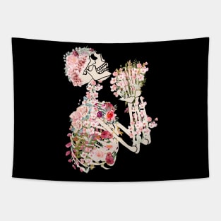 Skeleton and Flowers Bones and Botany Cottagecore Tapestry