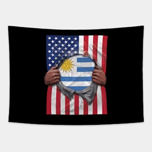 Uruguay Flag American Flag Ripped - Gift for Uraguyan From Uruguay Tapestry