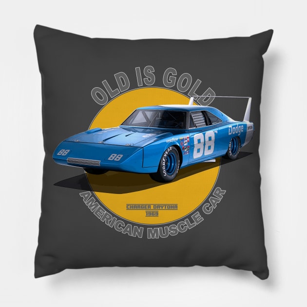 Charger Daytona American Muscle Car 60s 70s Old is Gold Pillow by Jose Luiz Filho