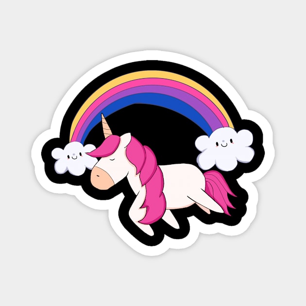 Kawaii Unicorn with Rainbow, Love Unicorns Magnet by dukito