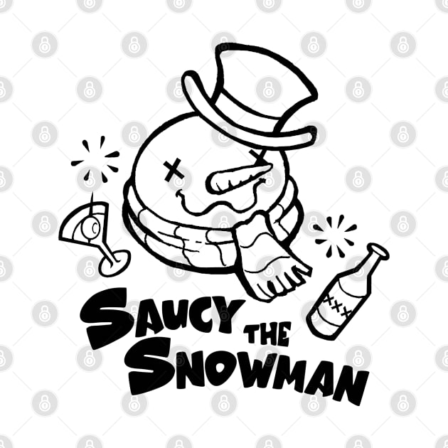 Saucy The Snowman - Black Outlined Version by Nat Ewert Art