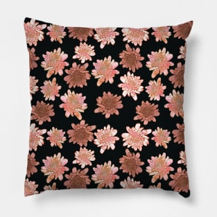 Chrysanthemum Flowers in Pink & Orange with Black Background Pillow