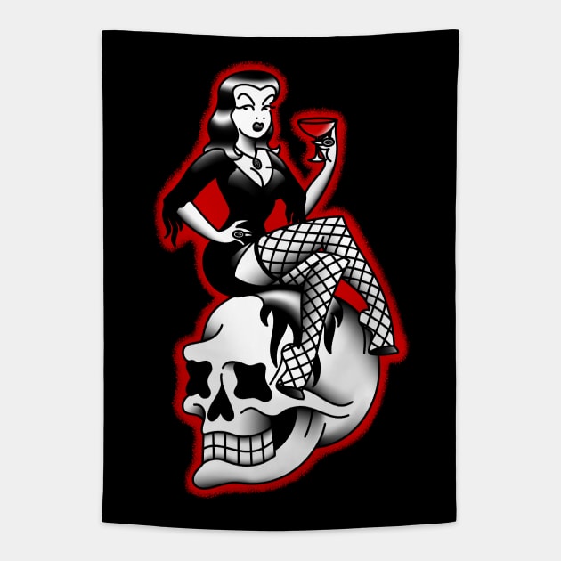 American Traditional Lowbrow Femme Fatale Horror Pin-up Tapestry by OldSalt