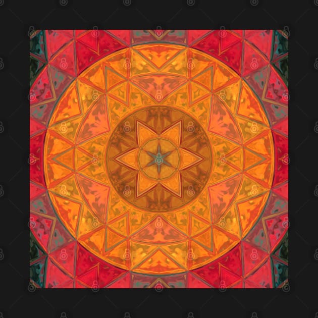 Mosaic Kaleidoscope Flower Orange Red and Black by WormholeOrbital