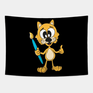 Artisto Cat Cute Artist Cartoon Kitty Kids Tapestry