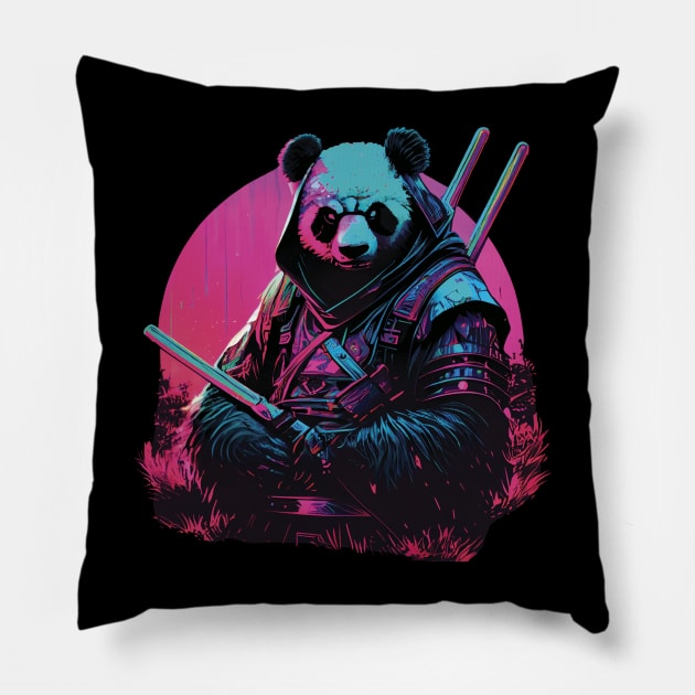 Samurai panda Pillow by GreenMary Design