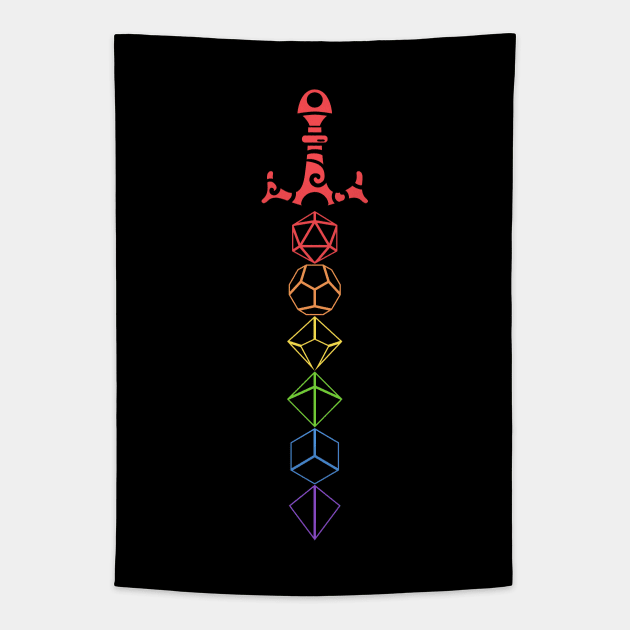 Nerdy Rainbow Dice Sword Tabletop RPG Gaming Tapestry by pixeptional