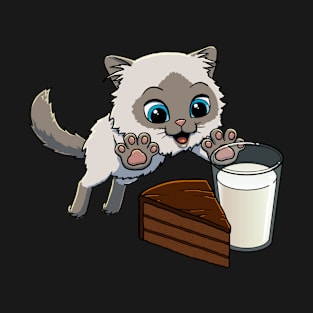 Himalayan Cat excited to have Chocolate Cake with Milk T-Shirt