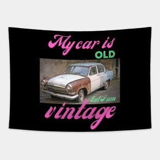 My car is old, but I am vintage. Tapestry