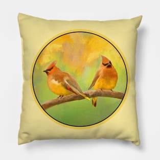 Cedar Waxwing Painting - Cute Original Bird Art Pillow