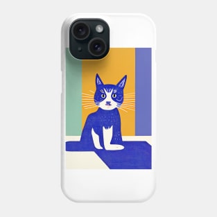 Blue Kitten Retro Poster Vintage Art Purple Wall Blue Orange Illustration Phone Case