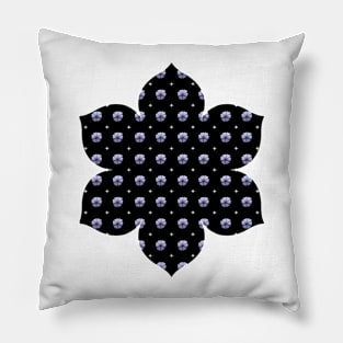 Rows of Stars and Flowers, Silver-Blue Pillow